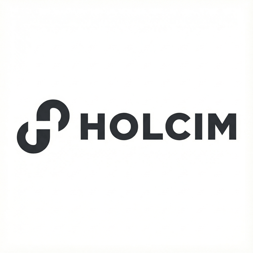 Holcim logo featuring stylized interlocking shapes and bold text, representing roofing materials for emergency repair services by Texcore Construction.