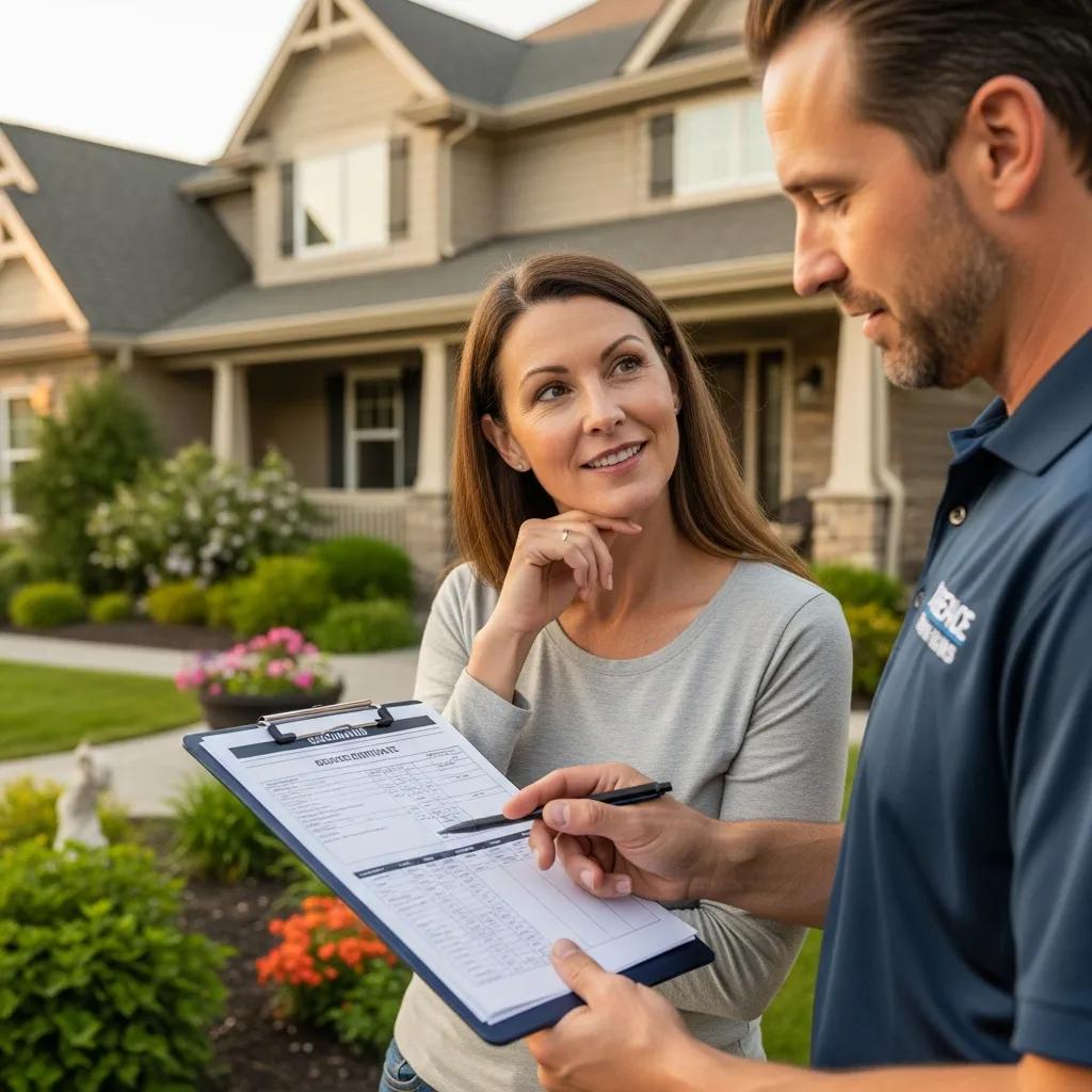 Homeowner consulting with a roofing contractor about emergency repair options