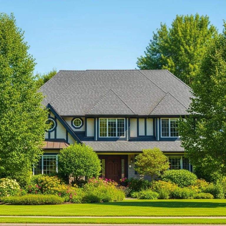 Residential home with a well-maintained roof under a clear blue sky