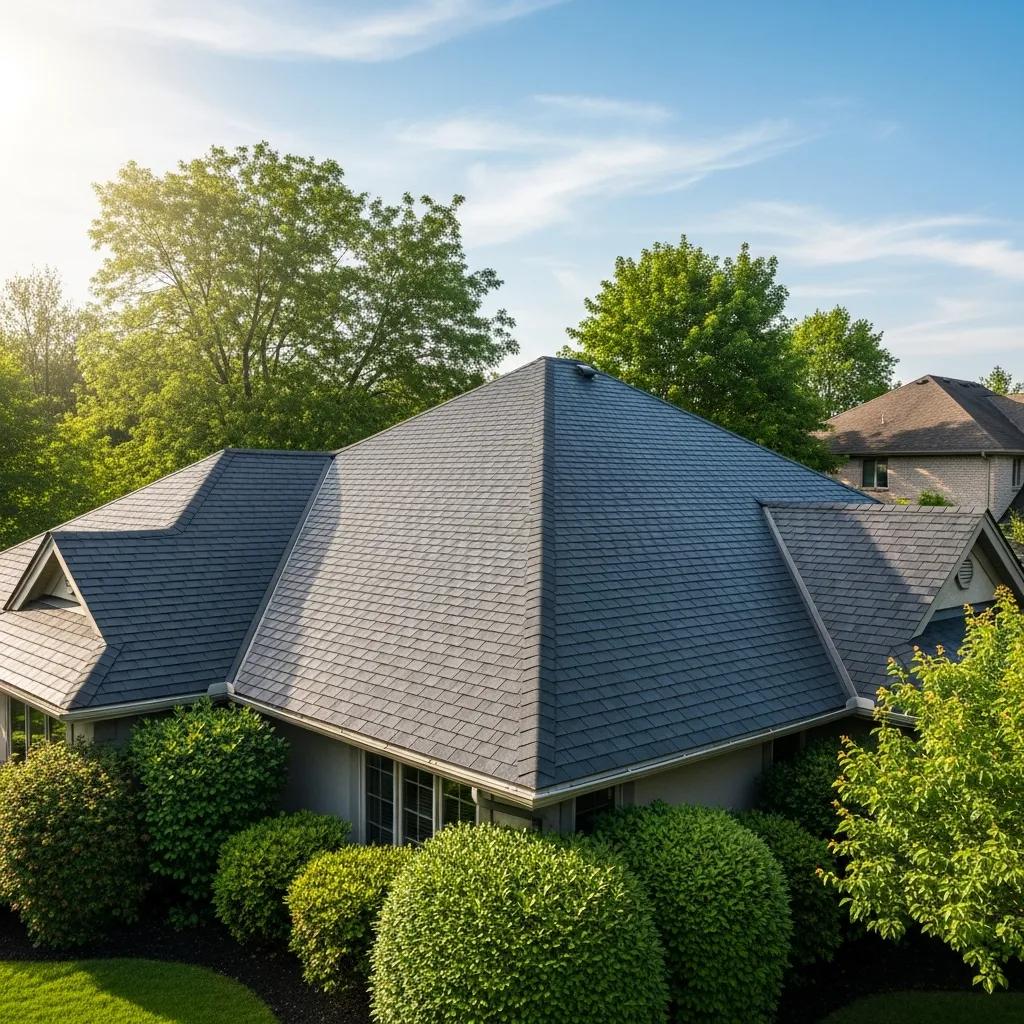 Well-maintained roof in a suburban setting emphasizing the importance of roof maintenance