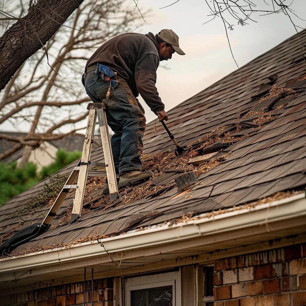 Homeowner inspecting roof for maintenance after severe weather, emphasizing proactive care