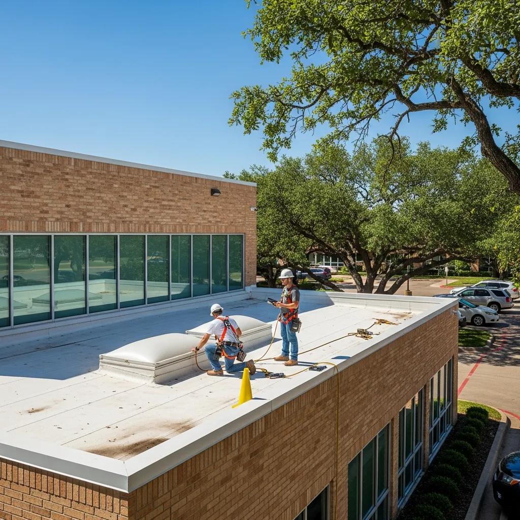 Commercial building roof maintenance in Fort Worth, highlighting professional services and investment protection