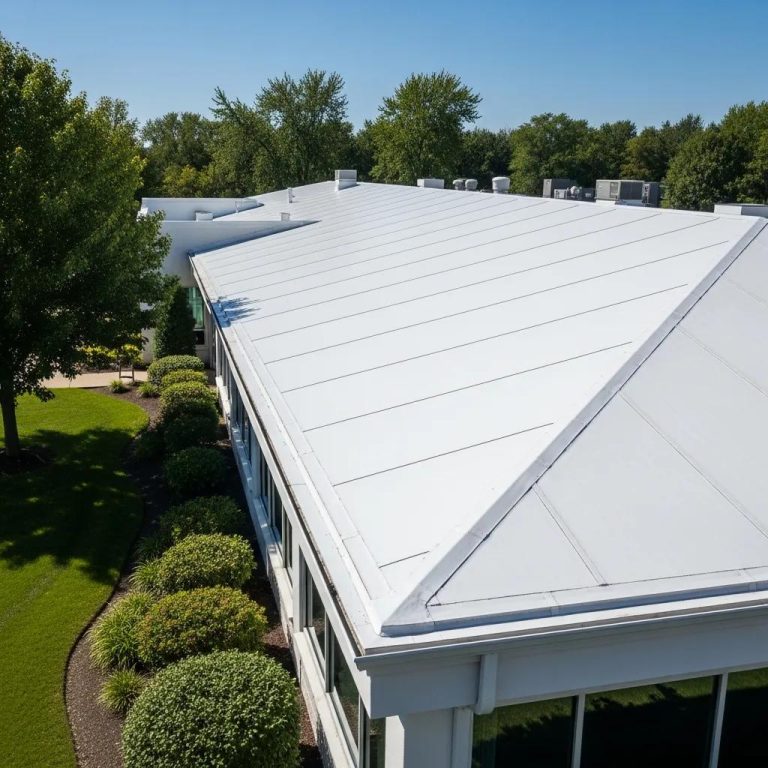 Commercial building with a newly installed PVC roof showcasing durability and energy efficiency