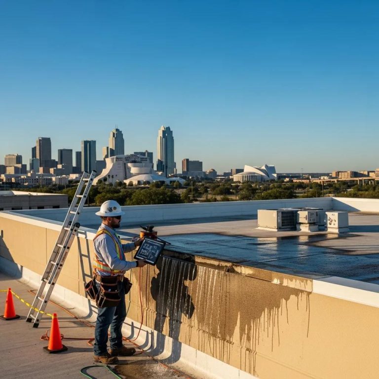 Commercial roof leak assessment by a contractor in Fort Worth