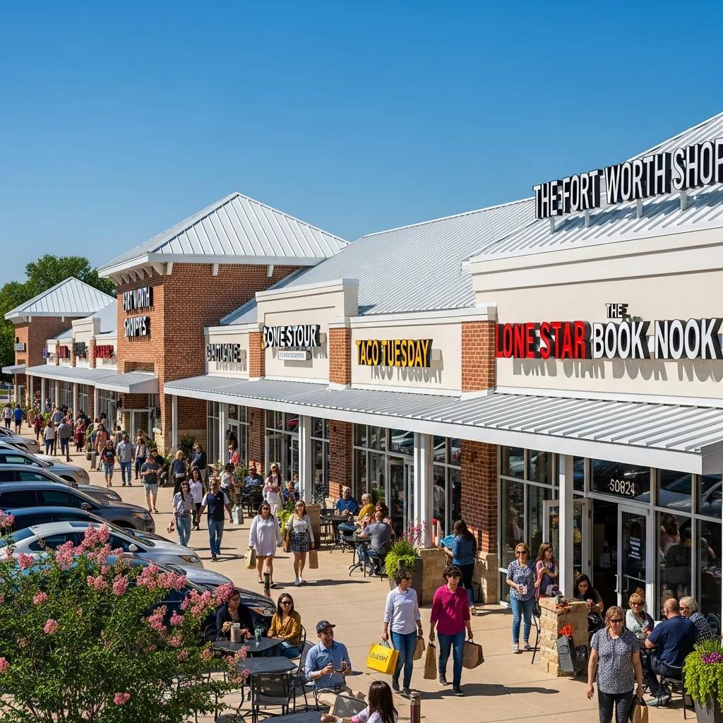 Local retail center in Fort Worth with a cool roof, showcasing customer activity and successful implementation