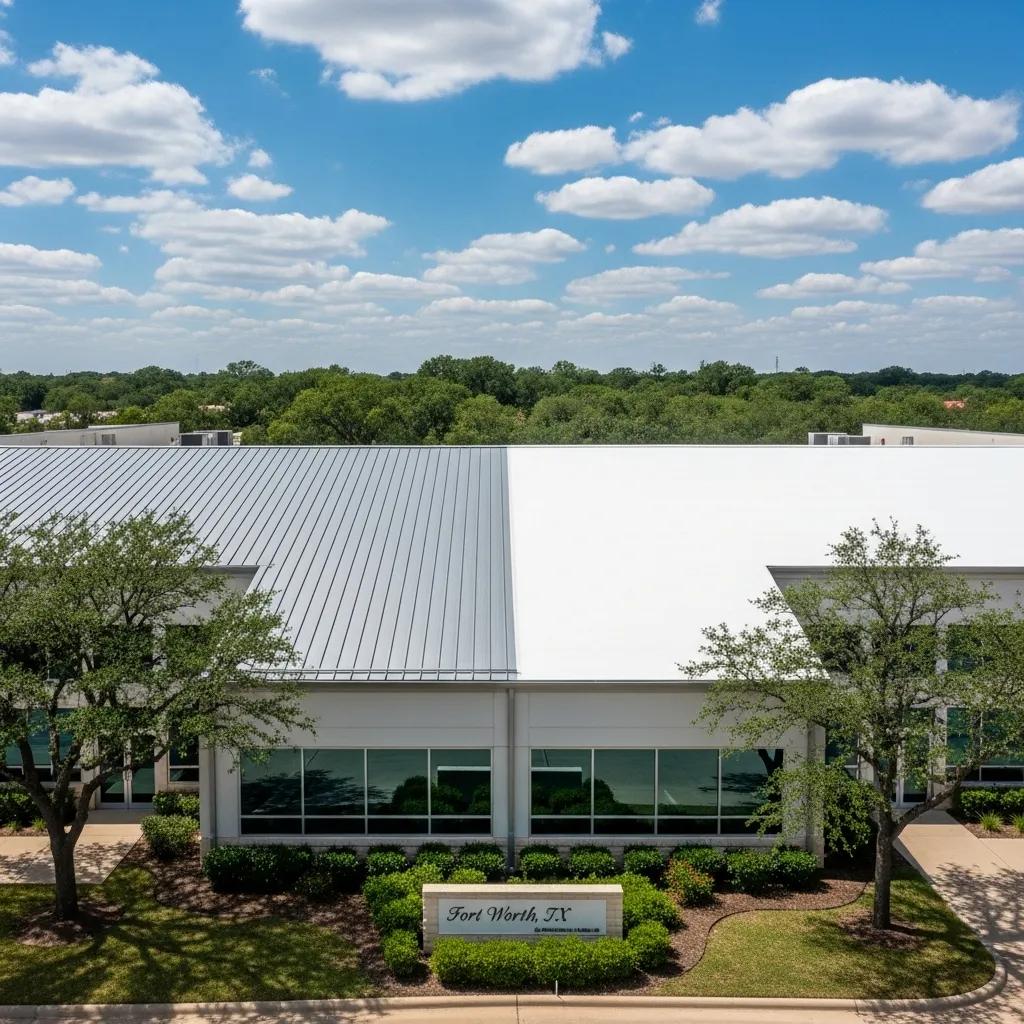 Newly installed commercial roof showcasing various materials in Fort Worth