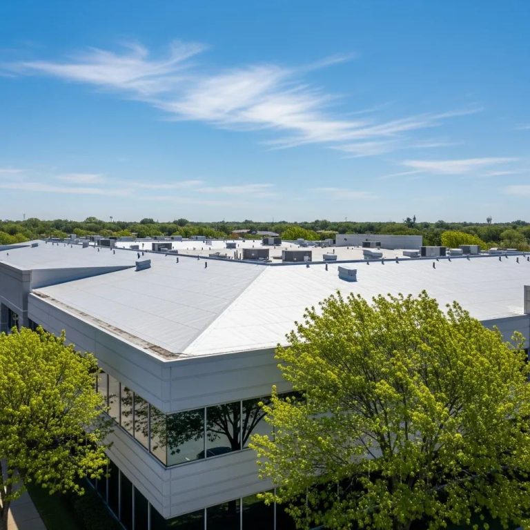 TPO roofing on a commercial building in Fort Worth highlighting energy efficiency